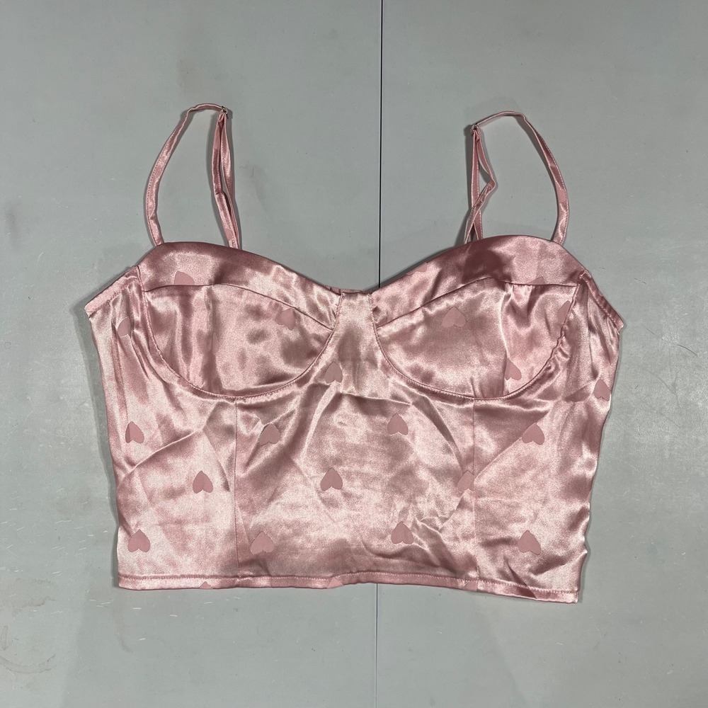 Forever 21 Coquette Y2K Satin Heart Print Corset Crop Top Medium Princess Boho